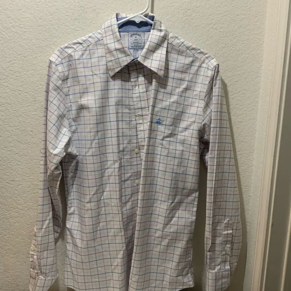 Brooks Brothers 1818 Regent Men's Medium Blue Plaid Long Sleeve Button Down NWOT